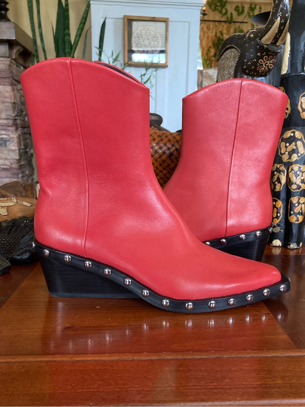 Rag & Bone “Santiago” Pointed Toe Wedge Bootie in Fiery Red - Picture 7 of 13